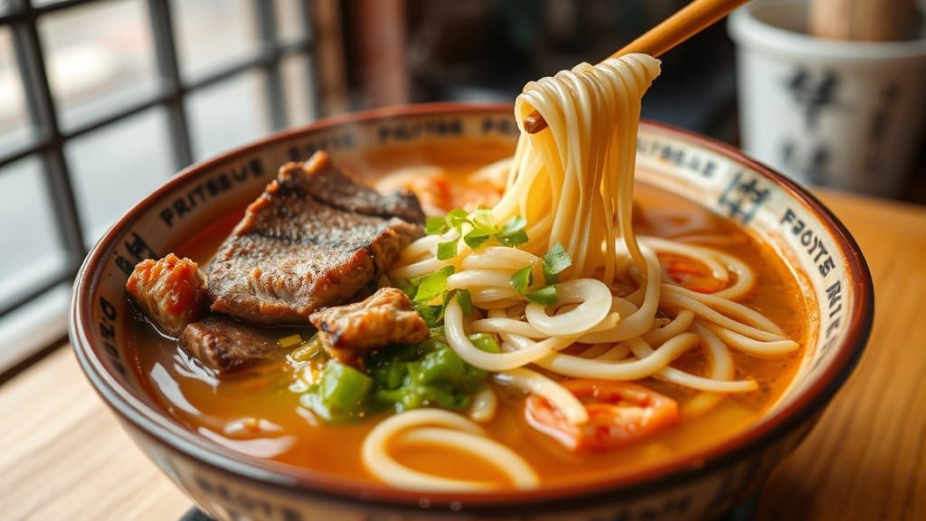Japanese Noodle Soup Bowl in Kyoto Restaurant