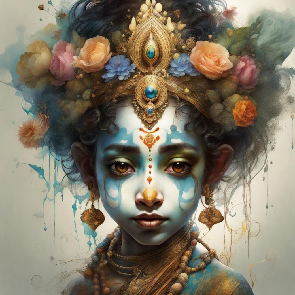 Detailed Krishna Portrait in Fantasy Art Style