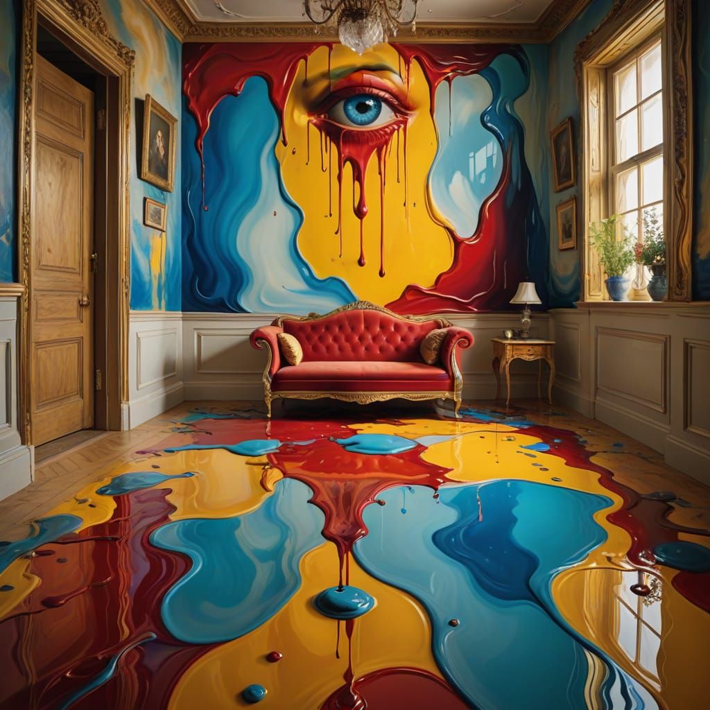 Surreal Masterpiece with Dripping Colors