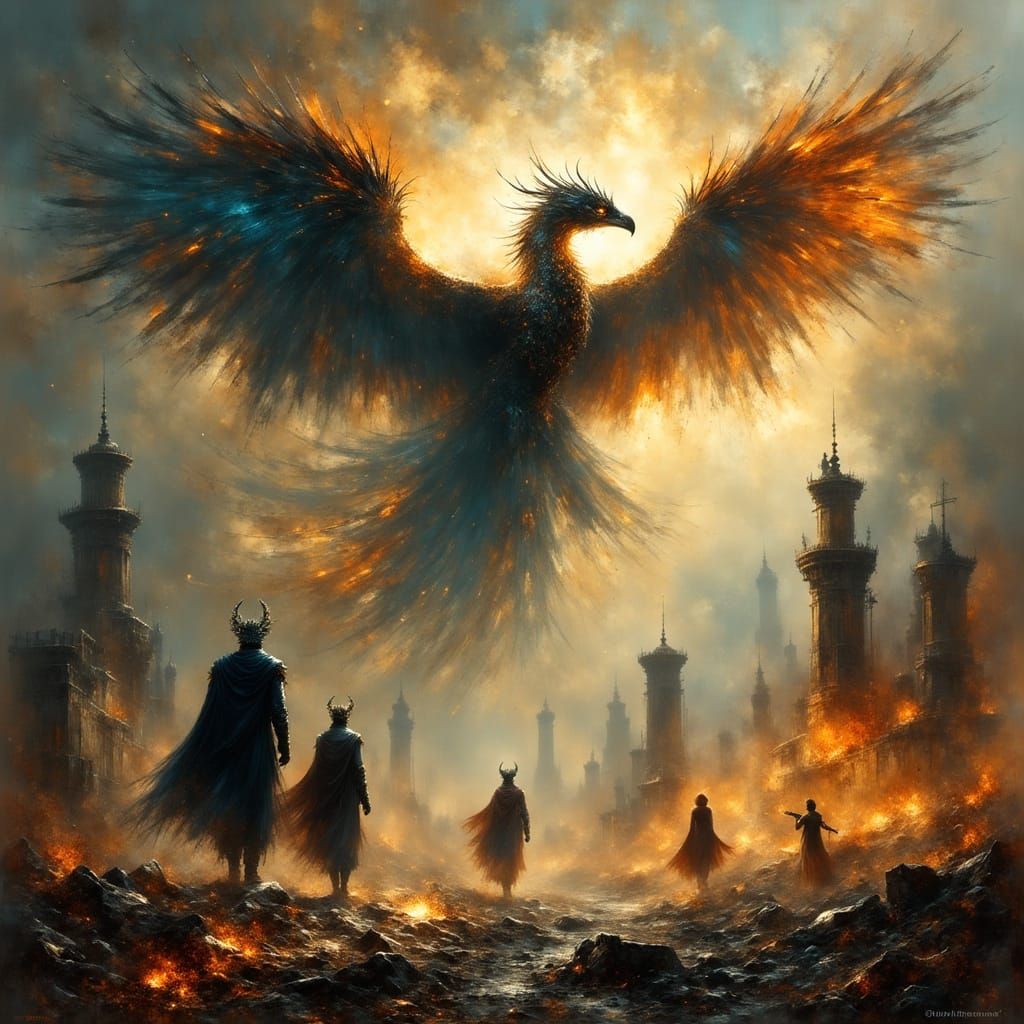 Biomechanical Phoenix Fights Abyssal Warlord Over Shattered ...