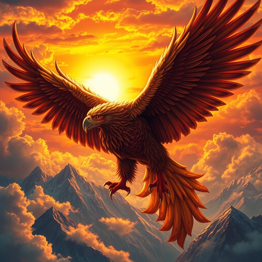 Majestic Griffin in Ethereal Sunset, Hyperrealistic Style