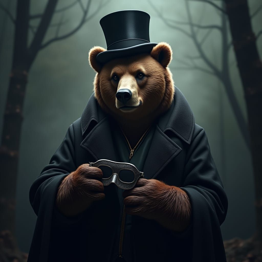 Grizzly Bear Thief in Top Hat: Digital Portrait