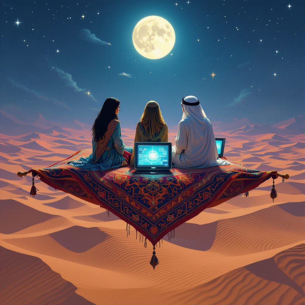 Magic Carpet Ride: Women, Emir, Computers Soar Over Desert