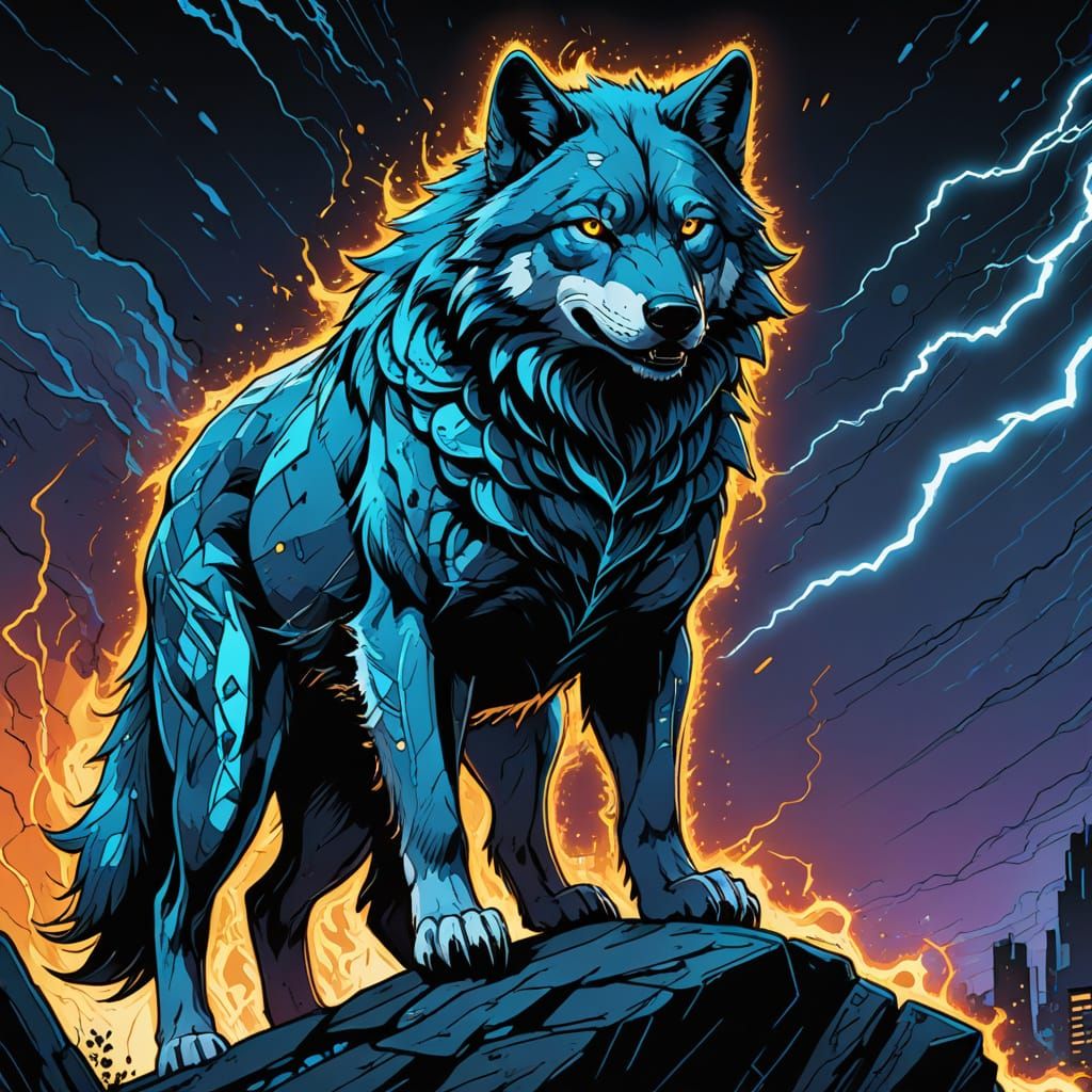 Electric Wolf in Dynamic Comic Book Style