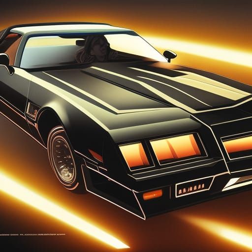 Beautiful Woman with Black Pontiac Trans Am, 80s Style