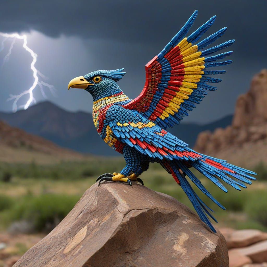 Native American Thunderbird in Vibrant Beaded Relief