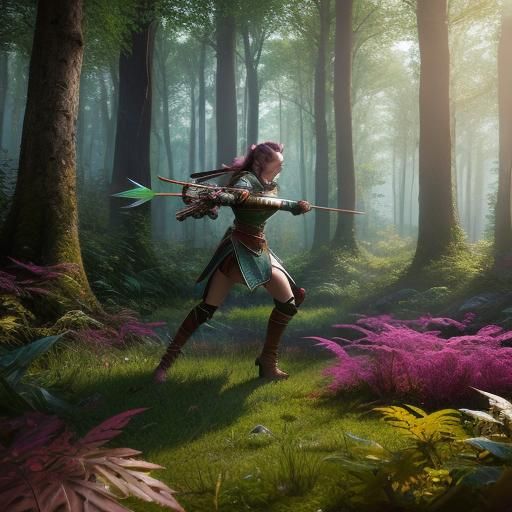 Warrior Elf Archer in Mystical Forest, Hyperrealistic Art