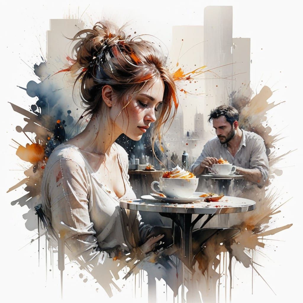 European Cafe in Expressive Watercolour Style