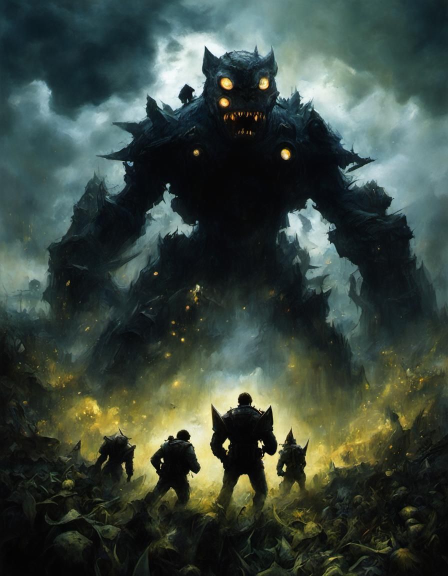 Community Shields Against Shadow Creature in Ruins