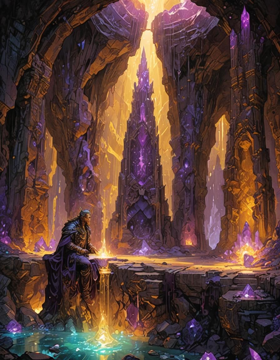 Dark Fantasy Throne Room with Purple Crystal
