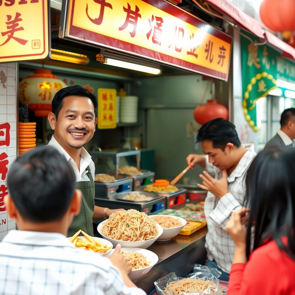 Smiling Chinese Street Food Vendor at Market