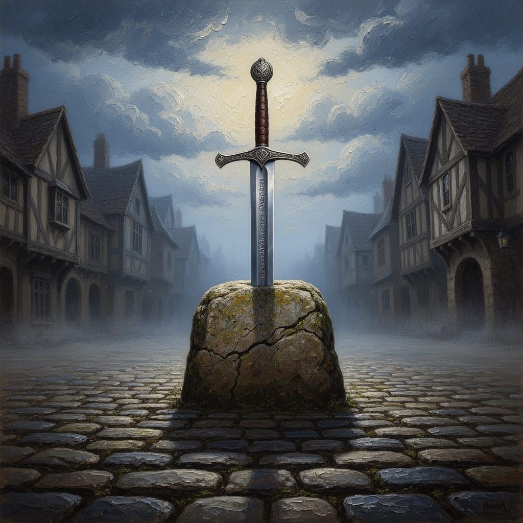 The Sword in the Stone: 9th Century England Oil Painting