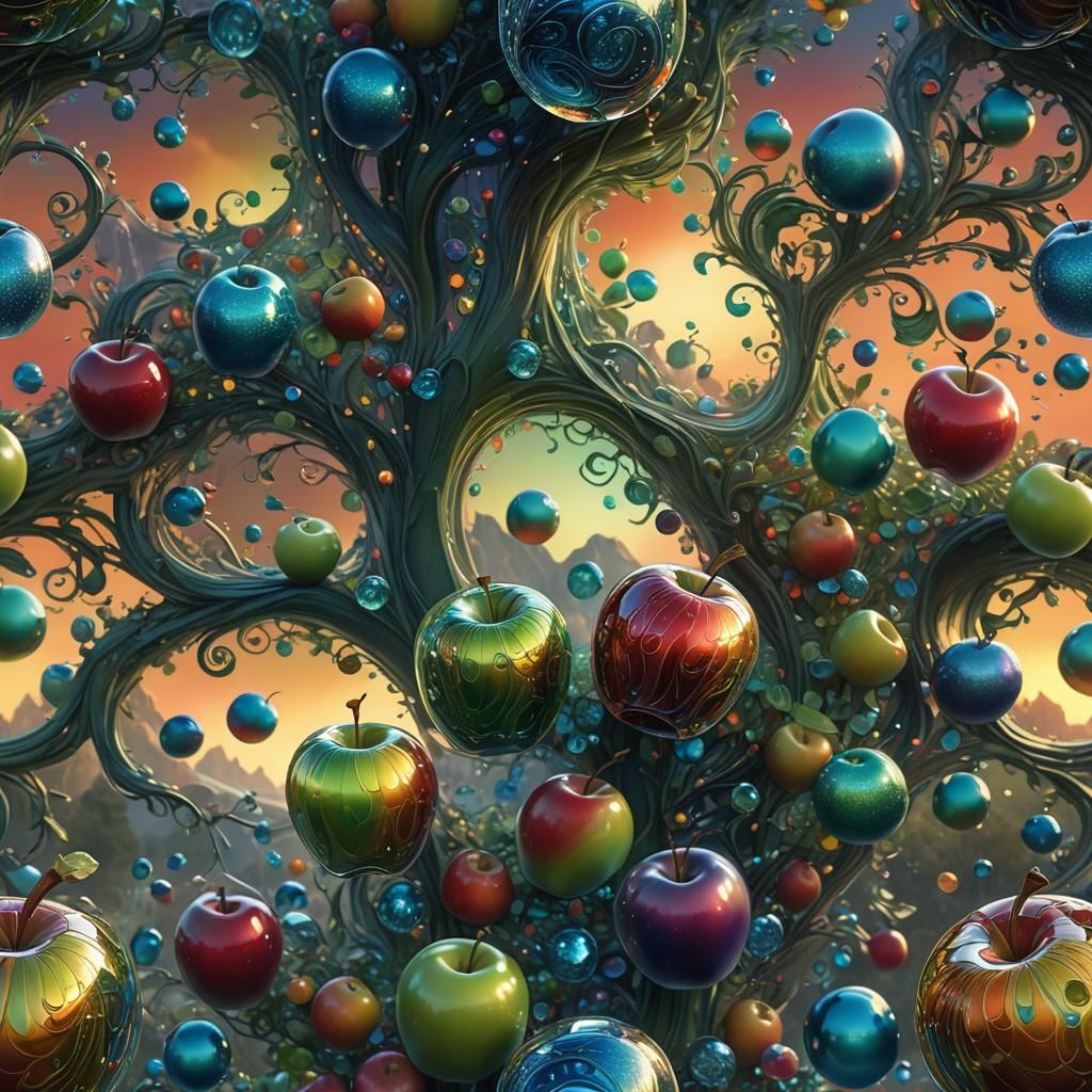 Rainbow Glass Apple: Vibrant Fantasy Concept Art