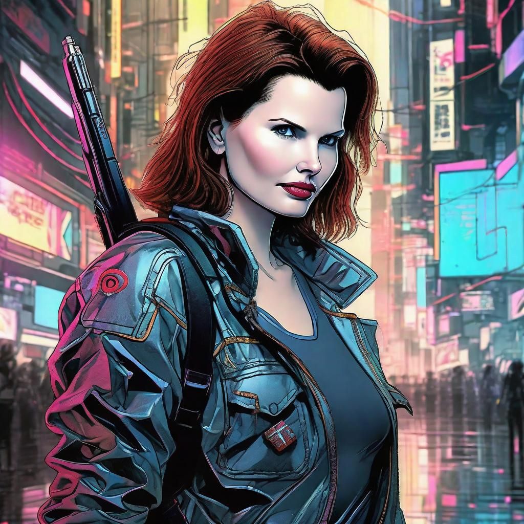 Cyberpunk Warrior in Anime Style