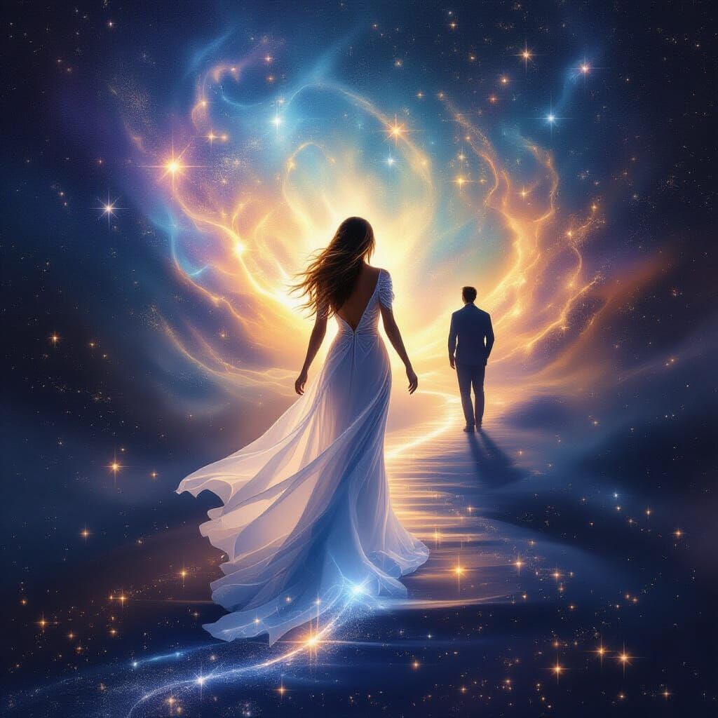 Soul Ascends on Star Path into Higher Realm Mystical Art