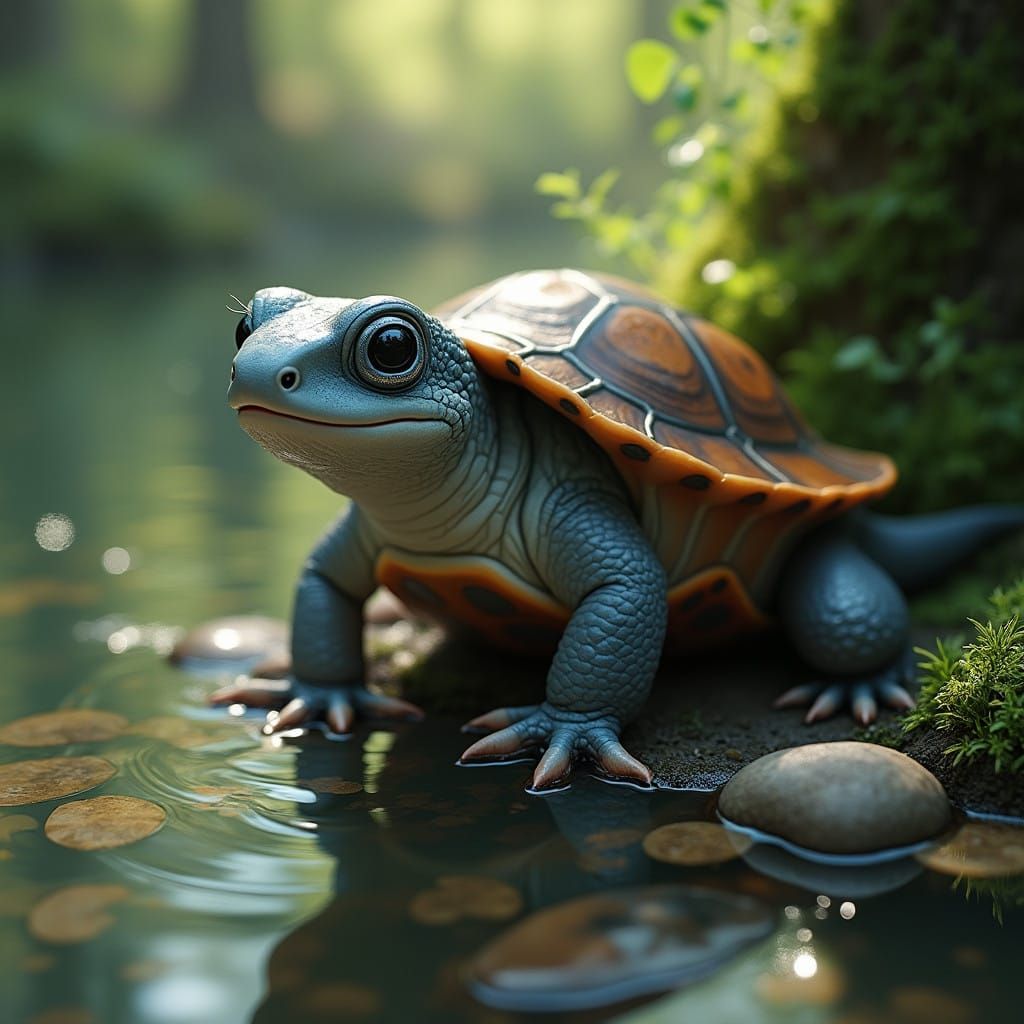 Semi-Aquatic Reptile Blends Turtle and Salamander Features