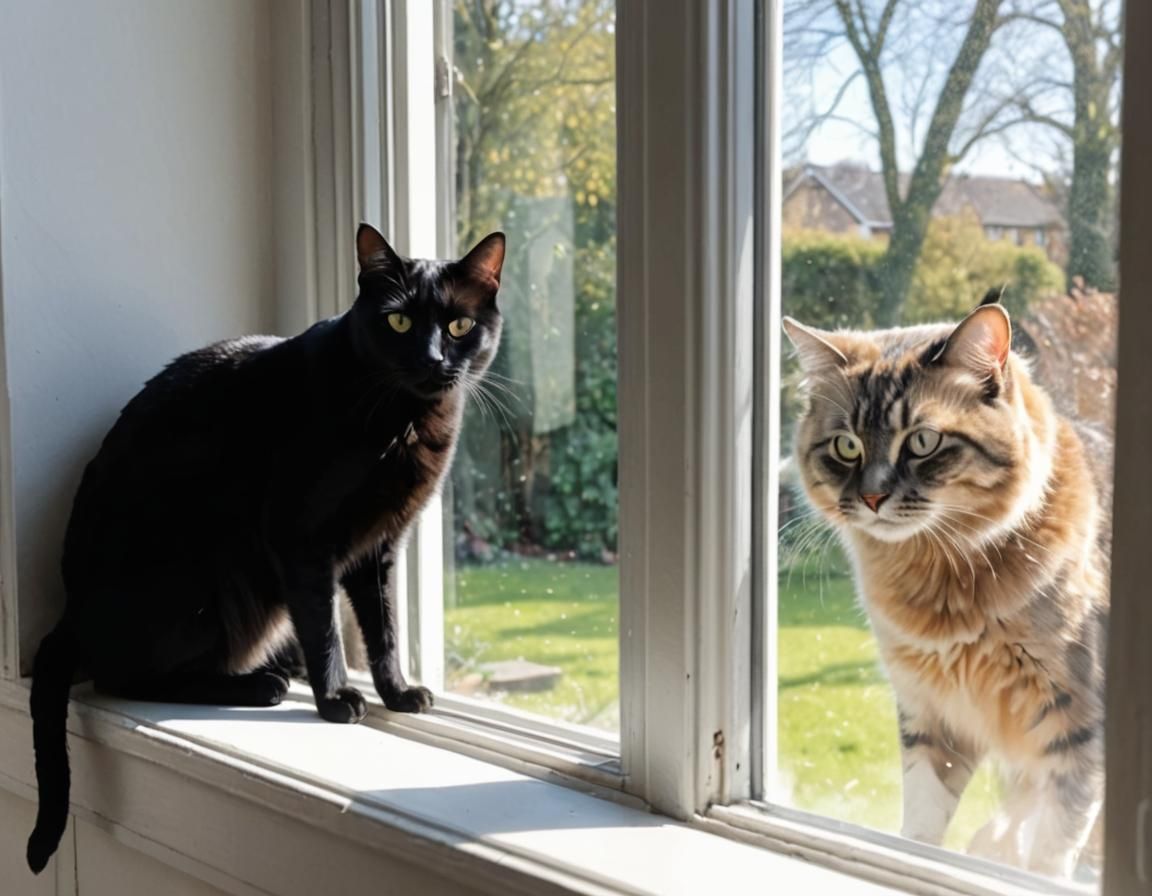 Cat and Raccoon at the Window