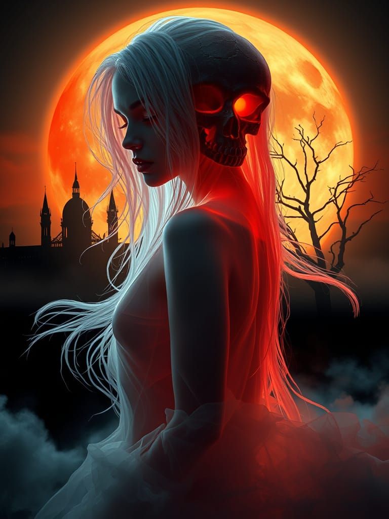 Ethereal Ghost Woman Emerging from the Abyss