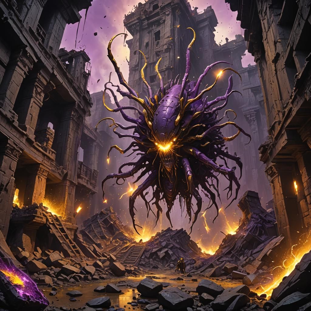 Alien Explosions in Dark Fantasy Gold Mine