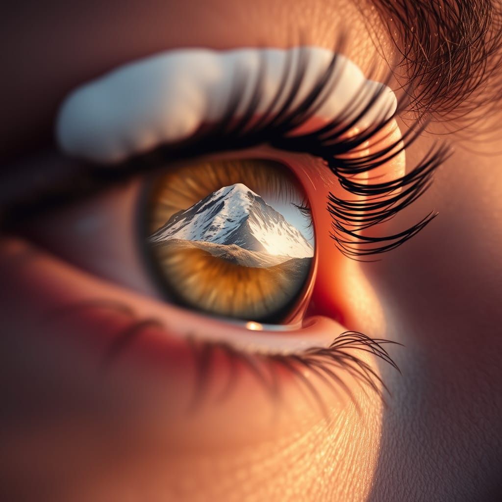 Eye Reflecting Snowy Mountain Landscape
