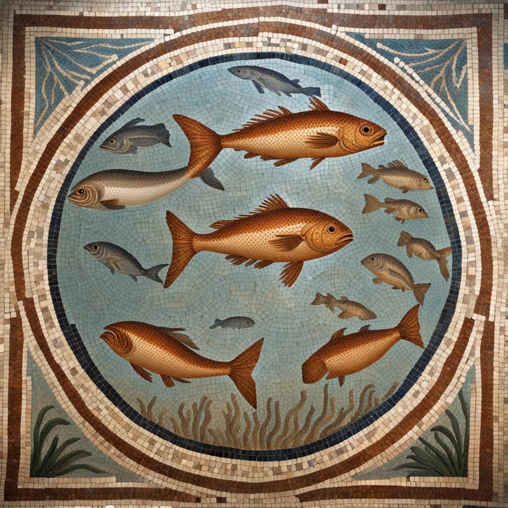 Ancient Roman Mosaic of Aquatic Life