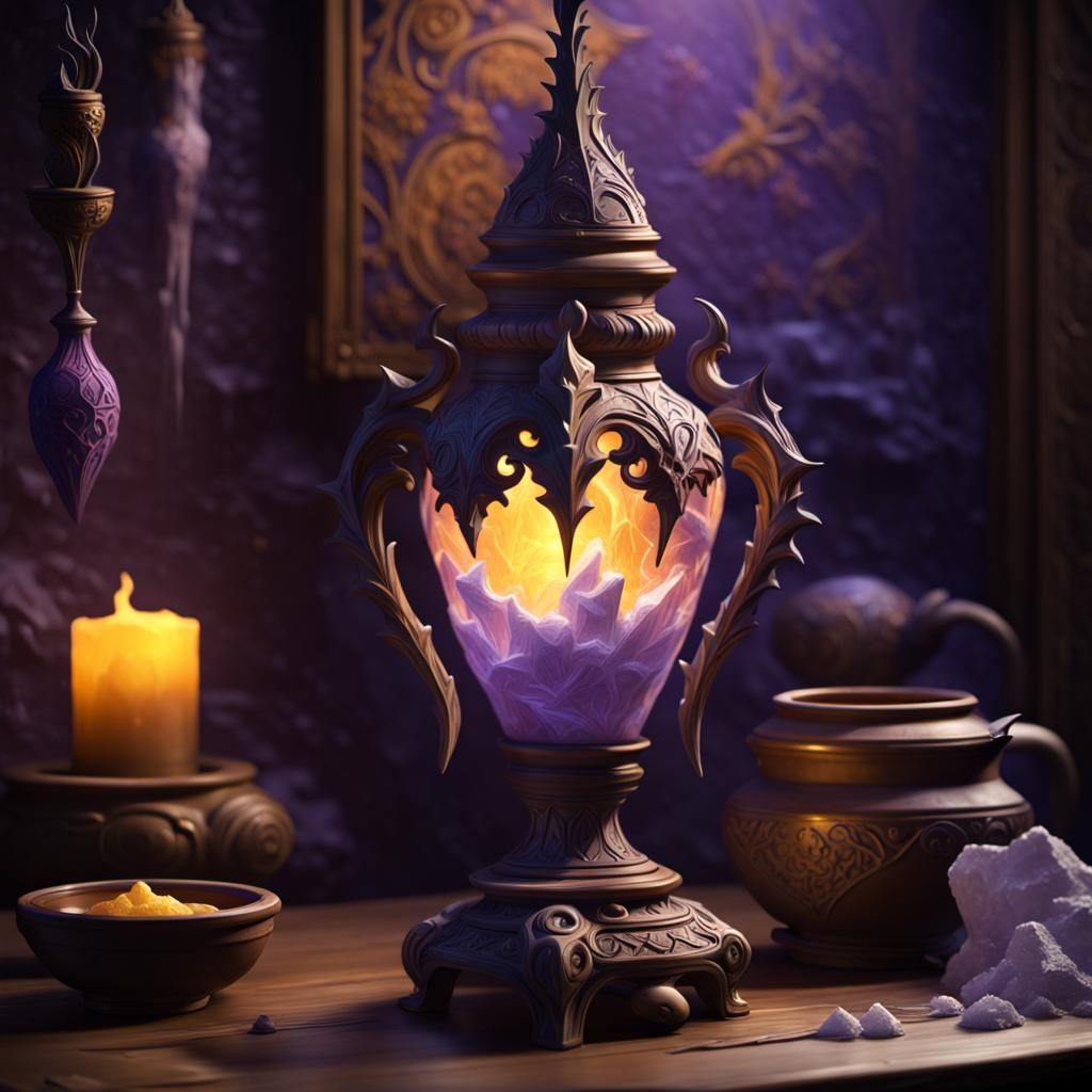 Frozen Pottery Lamp: Dark Fantasy Concept Art