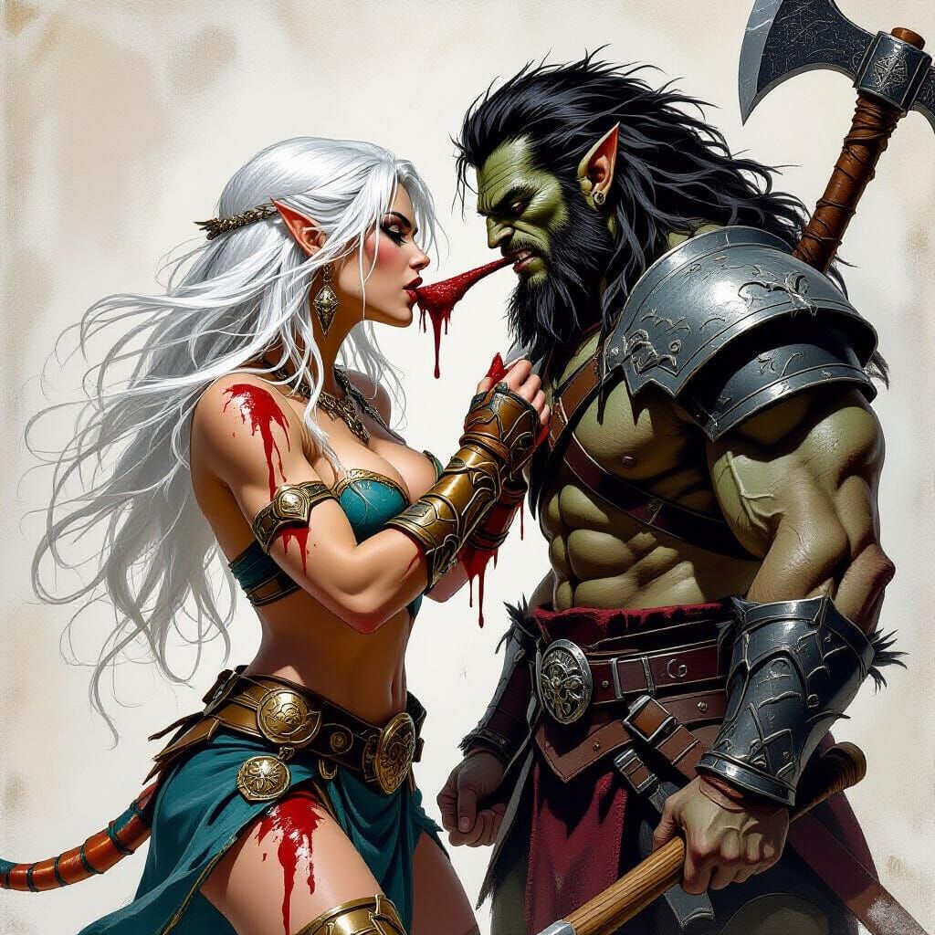 Epic Battle of Lion Hybrid and Orc Warrior