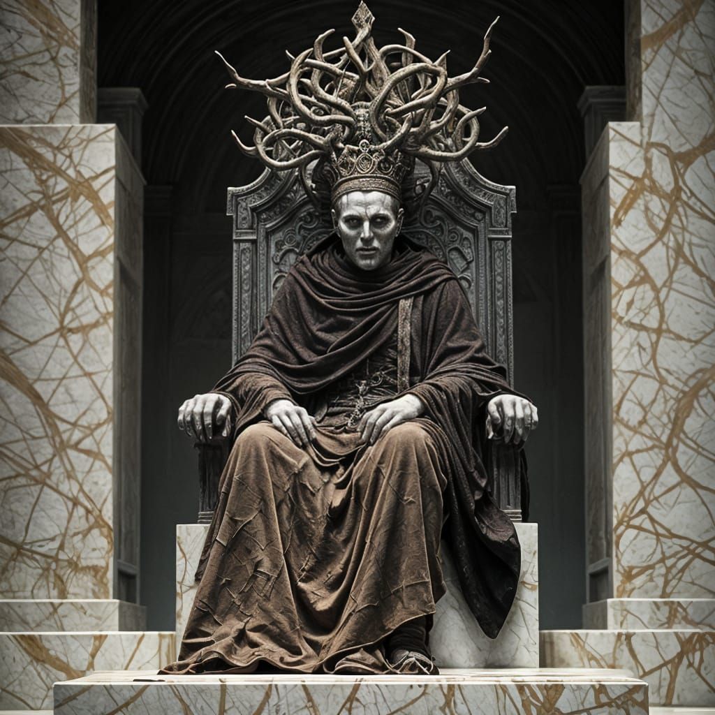 A Faceless Monarch Sits on a Throne of Shattered Marble