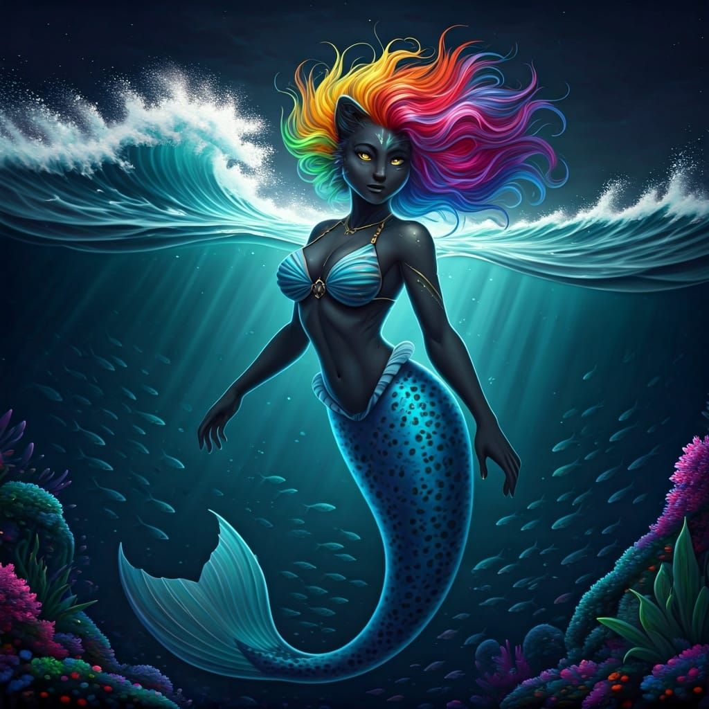 Mermaid Leopard Hybrid in Underwater Fantasy