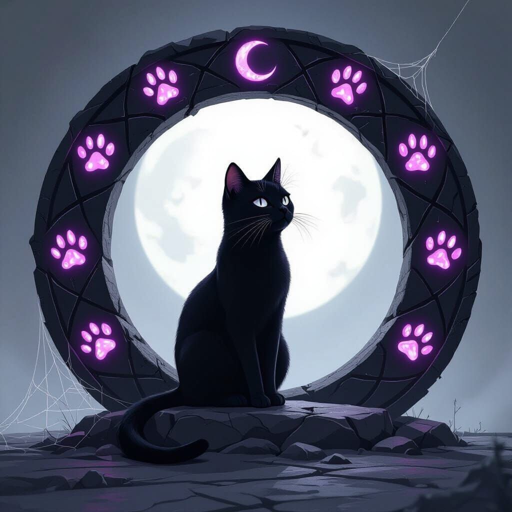 Mystical Cat Portal in Digital Art Style