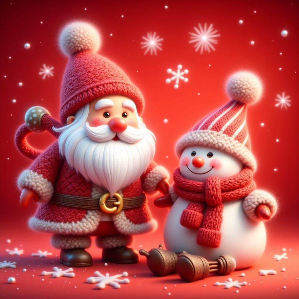 Whimsical Santa Claus and Snowman in Festive 3D Render