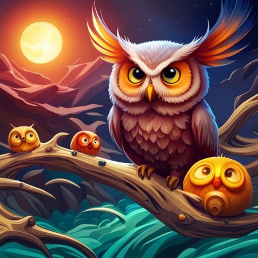 Colorful Seamless Owl and Star Pattern in 3D