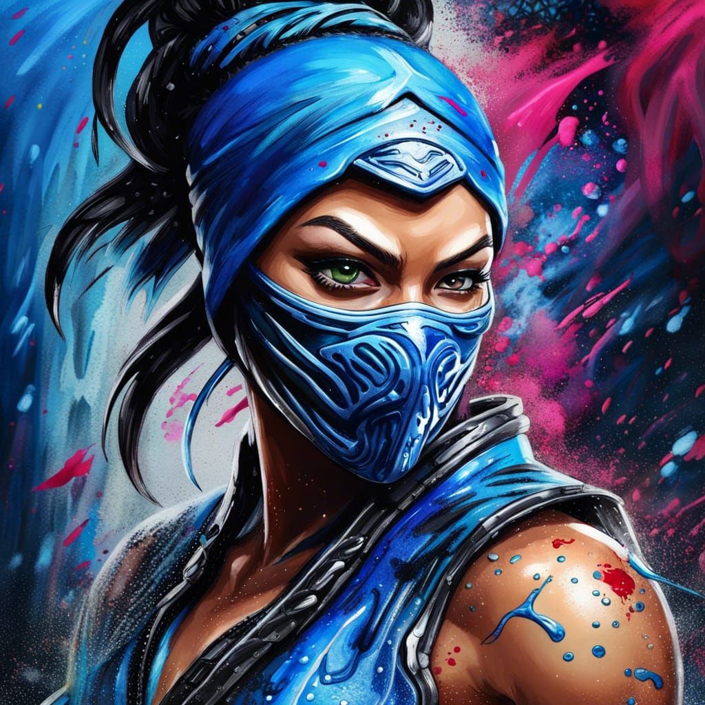 Kitana Mortal Kombat Portrait in Graffiti Art Style