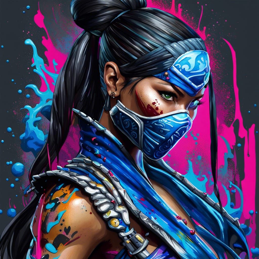 Kitana Mortal Kombat Portrait in Graffiti Art Style
