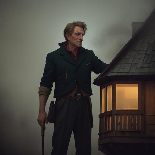 Chimney Sweep on Rooftop in Cinematic Style