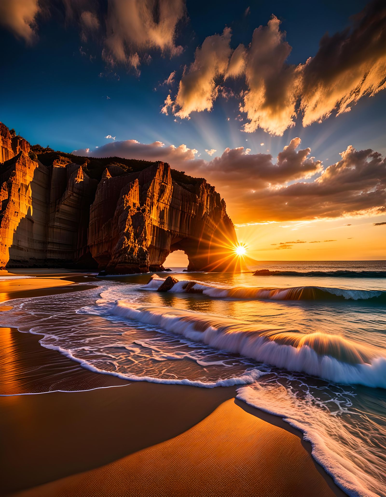 Majestic Coastal Sunset Beachscape with Cliffs