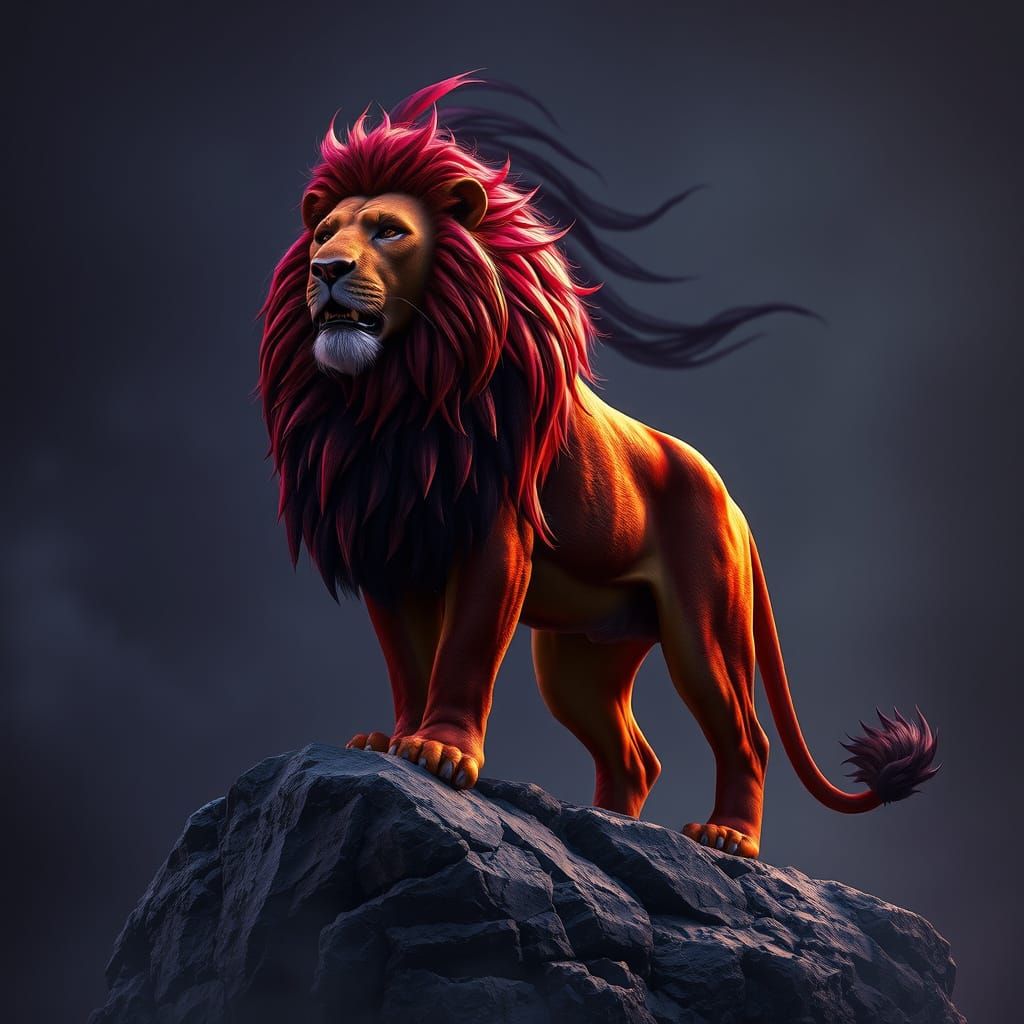 Regal Lion with Swirling Shadows, Dark Fantasy