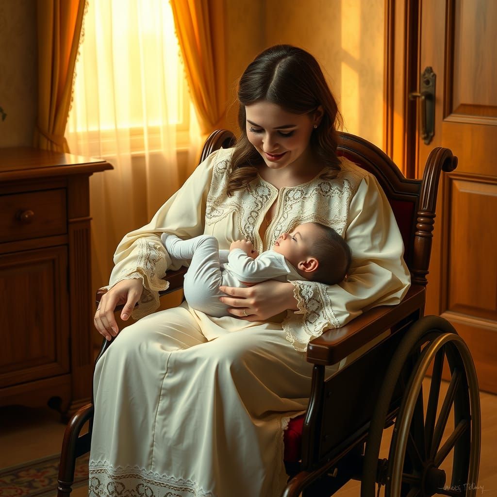 Loving Parent and Baby in Golden Interior