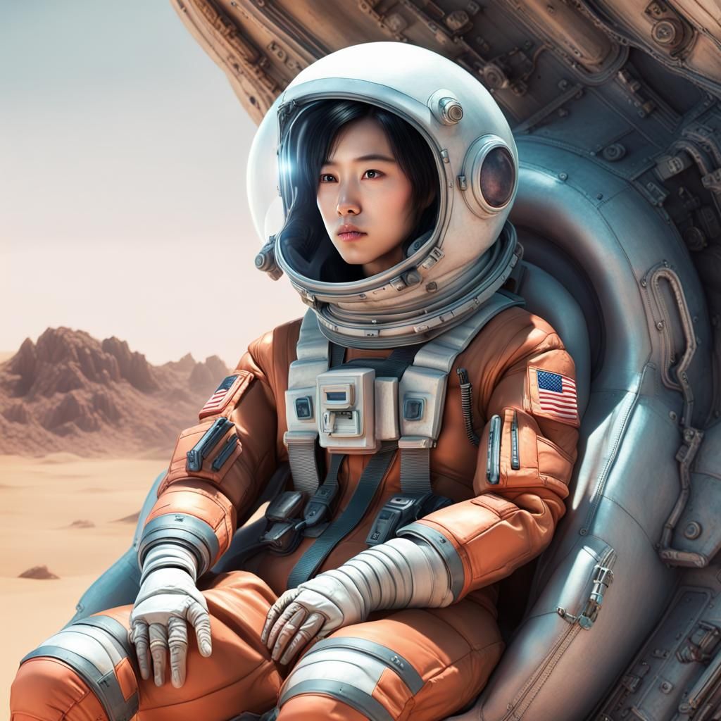 Korean Pilot in Spaceship Capsule Over Desert Planet