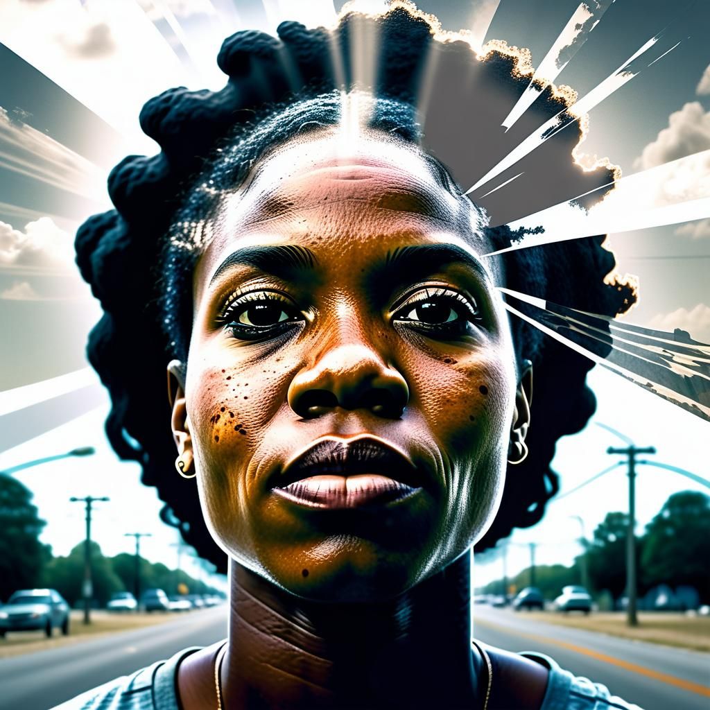 Resilient African American Woman: Double Exposure Portrait