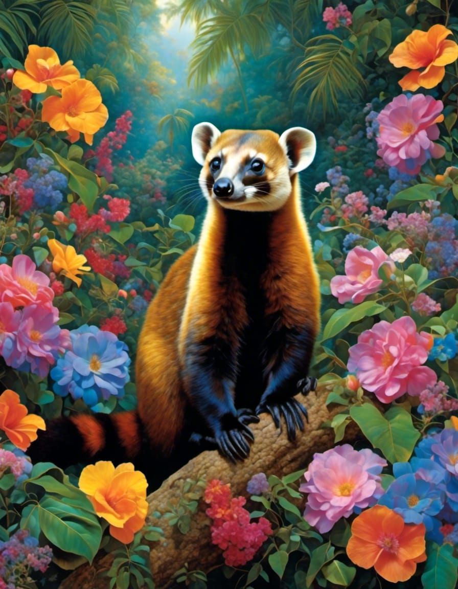 Coati in a Midnight Garden, Digital Rendering