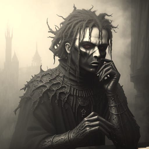 Goth Fashion Model in Moody Coffee Shop