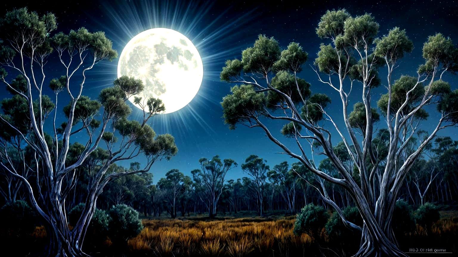Silvery Moon Over Australian Bushland