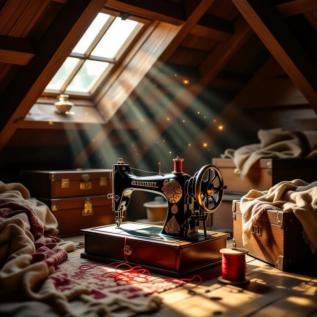 Sun-Drenched Attic with Vintage Sewing Machine