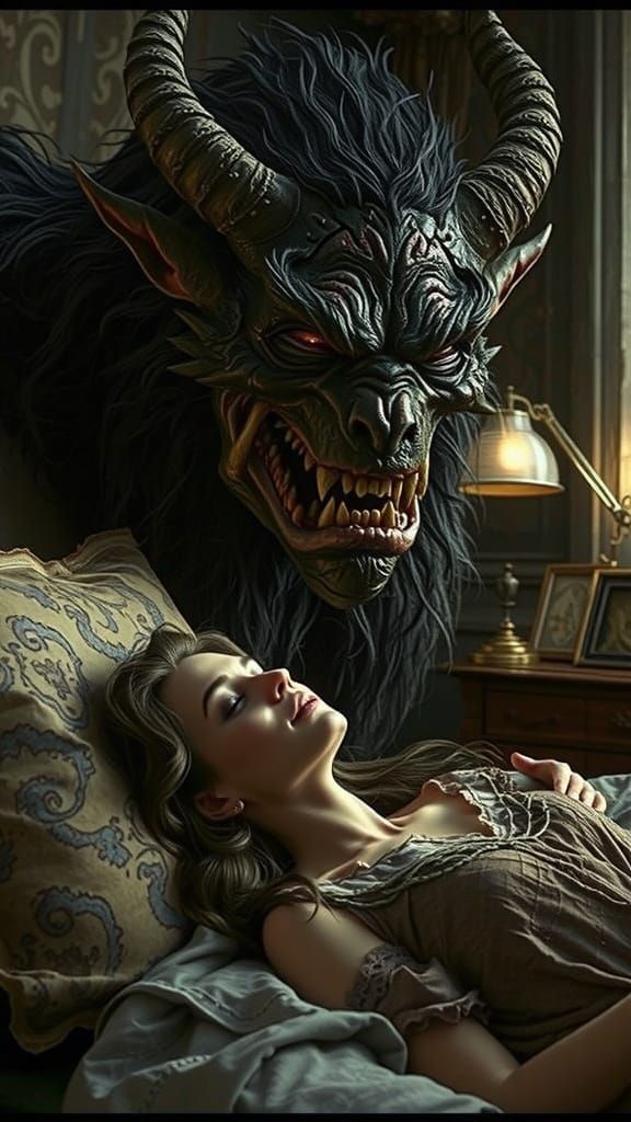 Demonic Creature Looms Over Sleeping Woman