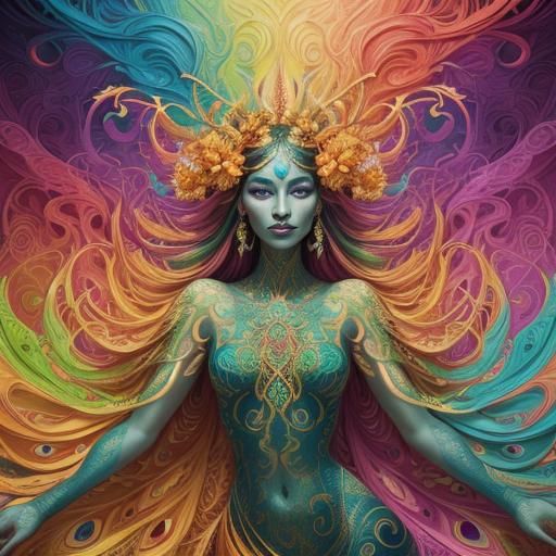 Dragon Peacock Woman in Abstract Expressionism