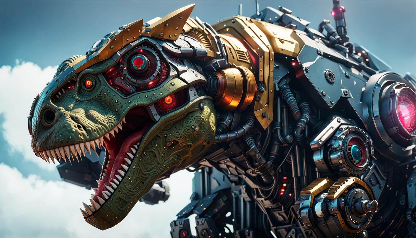 Majestic Cyberpunk Robot T-Rex Portrait