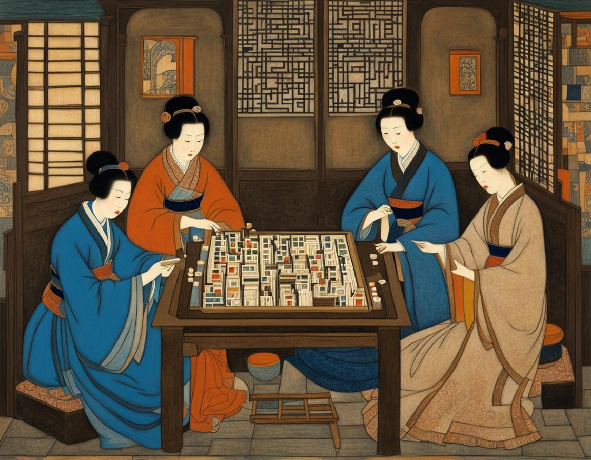 Chinese women playing Mahjong