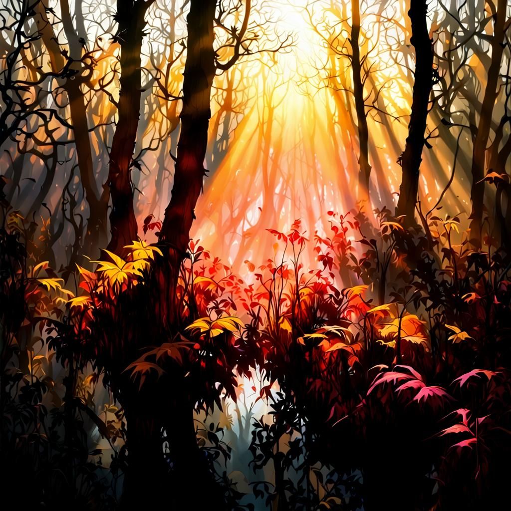 Mysterious Swamp Scene in Warm, Vibrant Hues