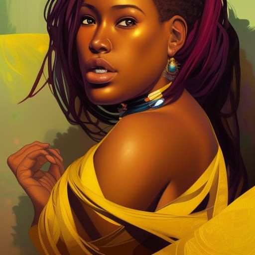 Curvy Black Woman Portrait with Yellow Necklace